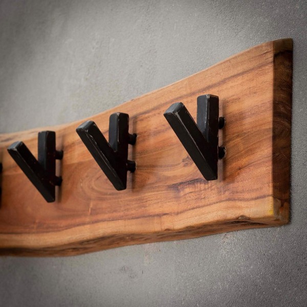 Porte manteaux mural en bois massif d'acacia massif 5 crochets - Trunk