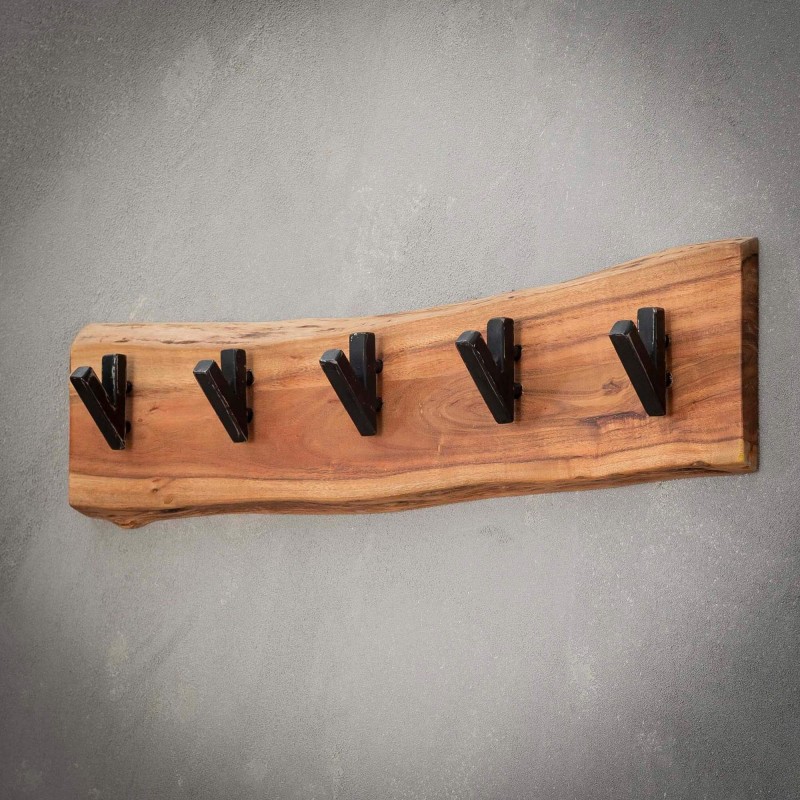Porte manteaux mural en bois massif d'acacia massif 5 crochets - Trunk