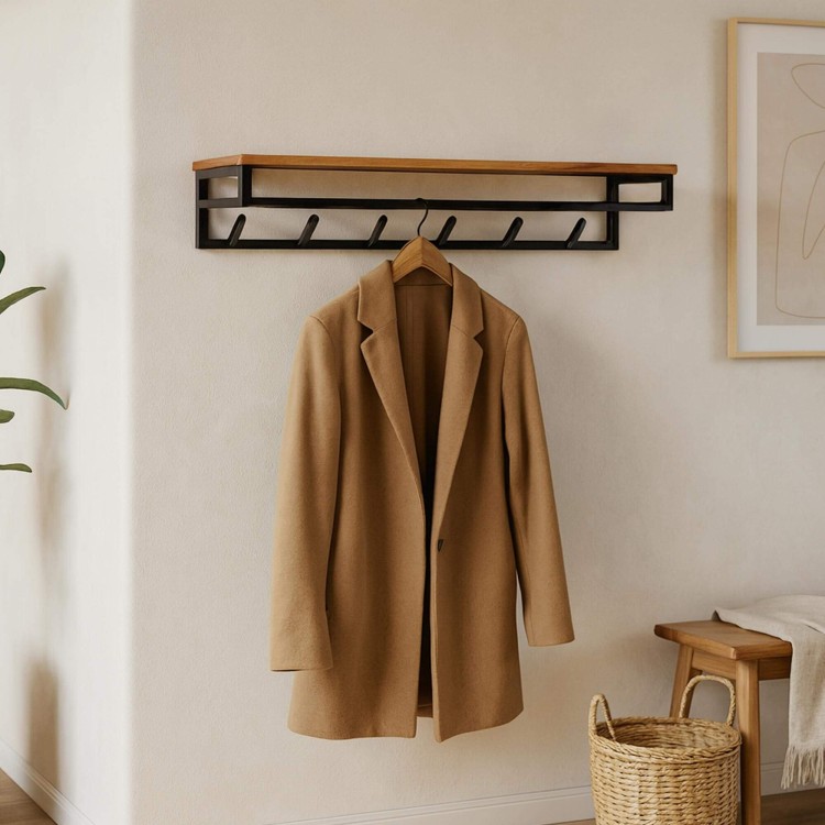 Porte manteaux mural style industriel en bois et métal - Custom