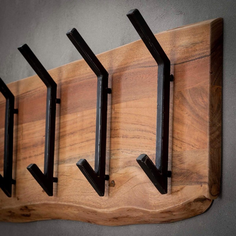 Porte manteaux mural en bois massif d'acacia 2 x 6 crochets - Trunk