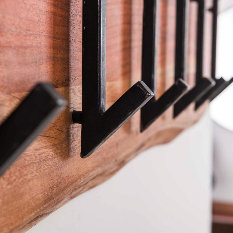 Porte manteaux mural en bois massif d'acacia 2 x 6 crochets - Trunk