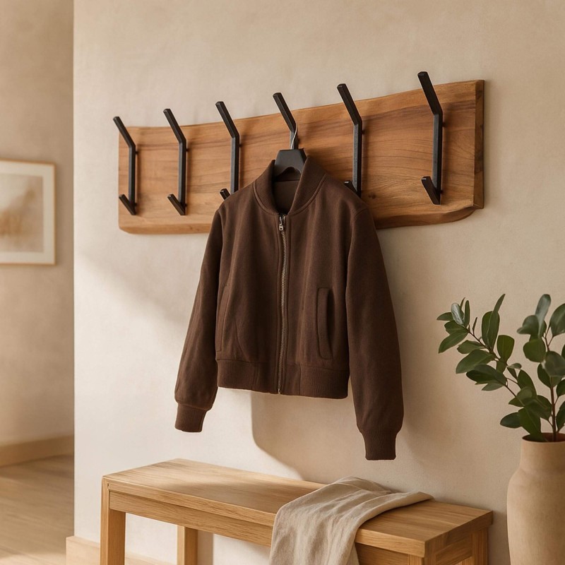 Porte manteaux mural en bois massif d'acacia 2 x 6 crochets - Trunk