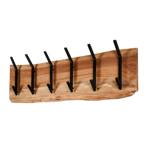 Porte manteaux mural en bois massif d'acacia 2 x 6 crochets - Trunk