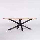Table de salle à manger ovale en bois massif à pied mikado en métal 180 cm