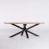Table de salle à manger ovale en bois massif à pied mikado en métal 180 cm