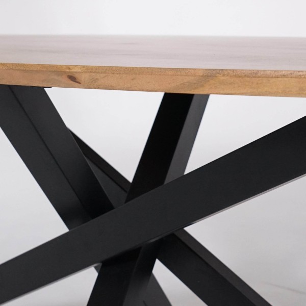 Table de salle à manger ovale en bois massif à pied mikado en métal 180 cm