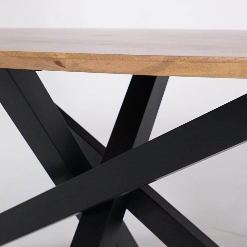 Table de salle à manger ovale en bois massif à pied mikado en métal 220 cm