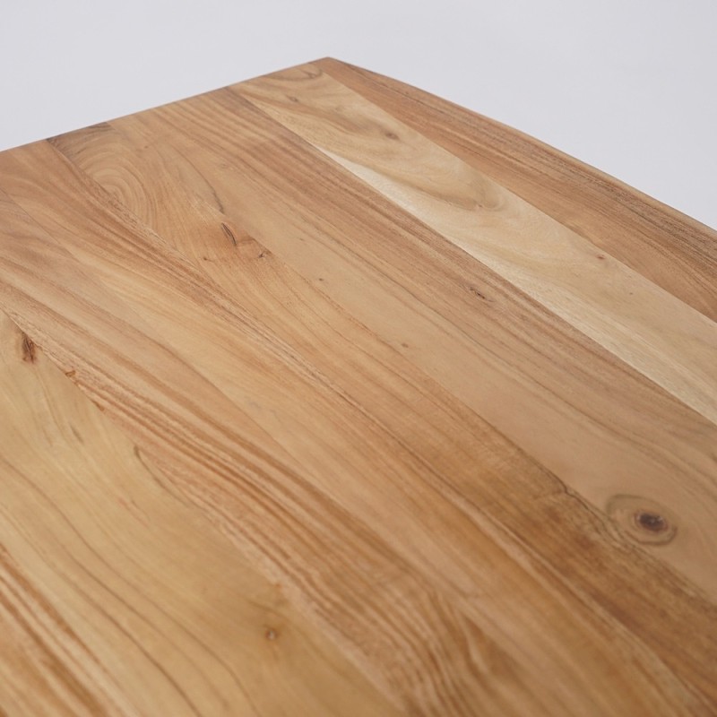 Table de salle à manger en bois massif à pied mikado en métal et bords naturels 220 cm