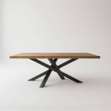 Table de salle à manger en bois massif à pied mikado en métal 220 cm