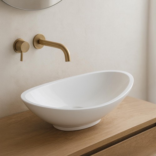 Vasque ronde en céramique, blanc brillant - Ida