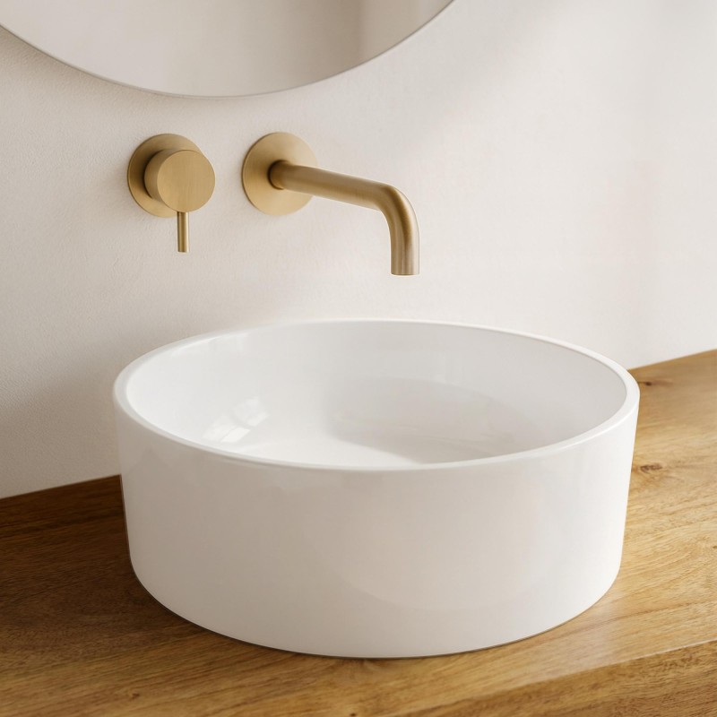 Vasque à poser en céramique ronde, blanc brillant - Rundo