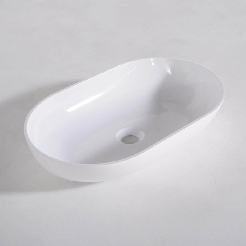 Vasque à poser en céramique ovale, blanc brillant - Slender