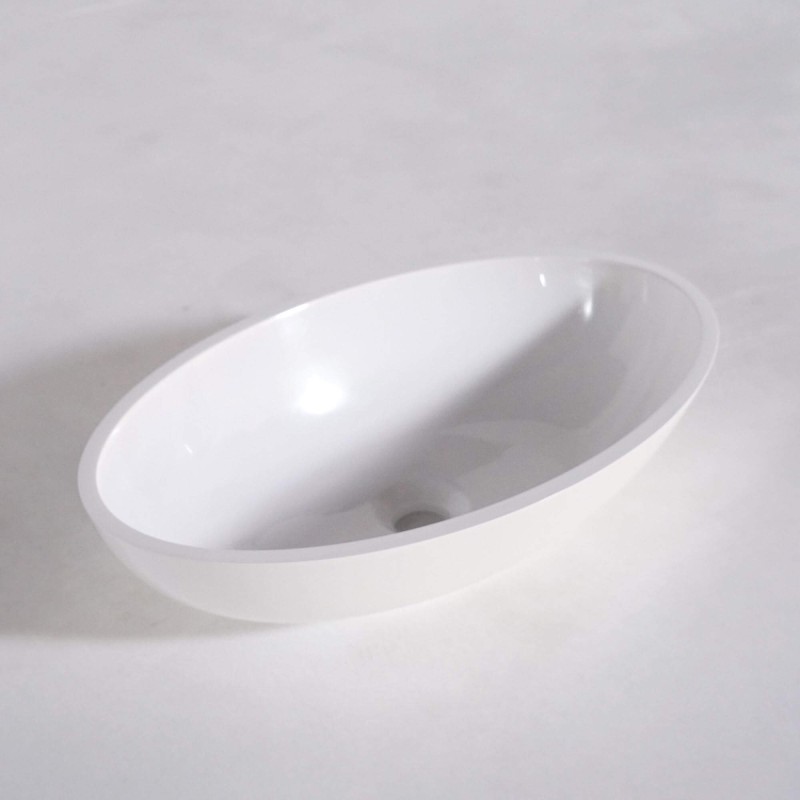 Vasque de salle de bain à poser ovale, blanc brillant, résine composite - Vase