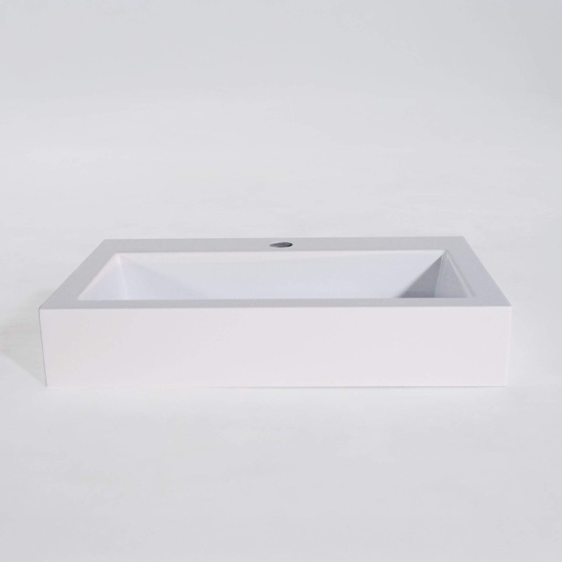 Vasque à poser en céramique rectangulaire, blanc brillant - Odon