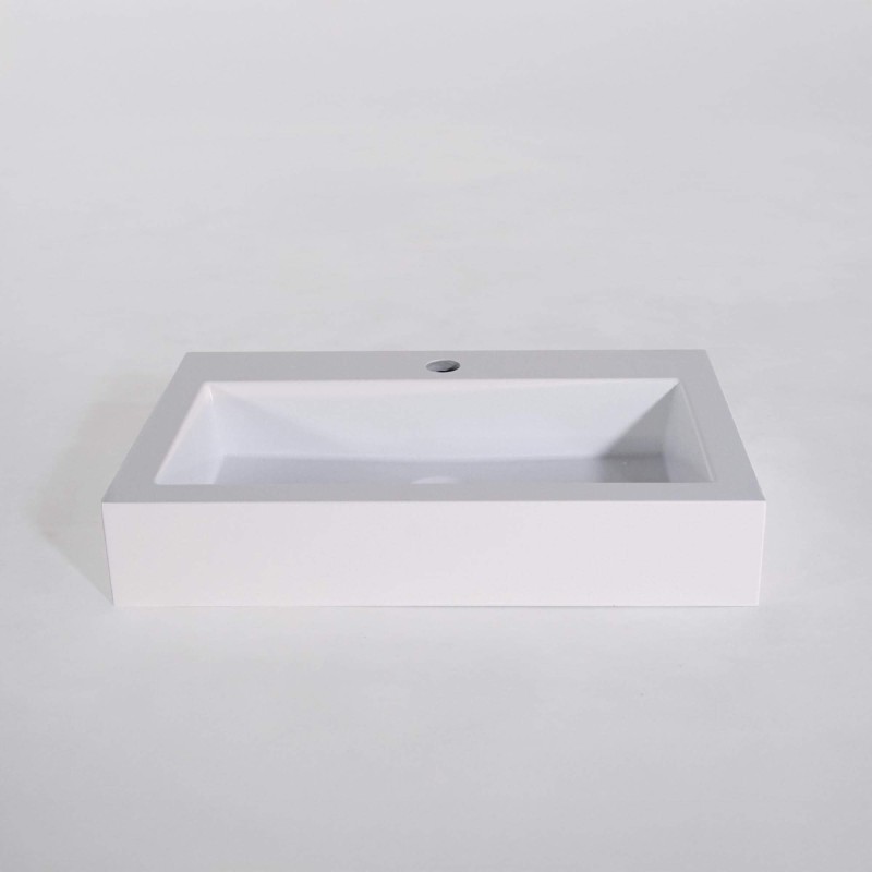 Vasque à poser de salle de bain rectangulaire, blanc brillant, résine composite - Odon