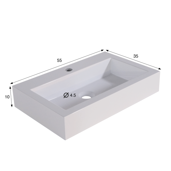 Vasque à poser en céramique rectangulaire, blanc brillant - Odon