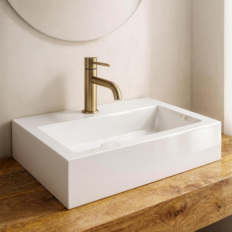 Vasque à poser en céramique rectangulaire, blanc brillant - Odon