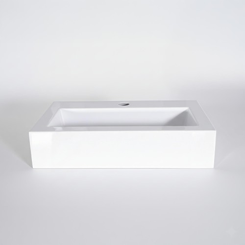 Vasque à poser en céramique rectangulaire, blanc brillant - Odon