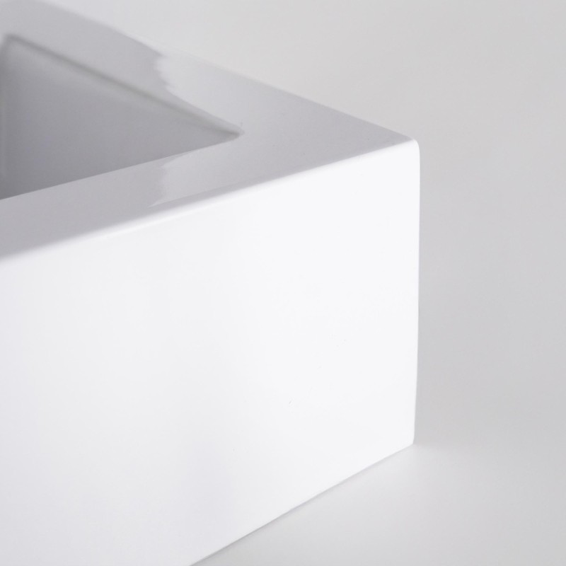 Vasque à poser en céramique rectangulaire, blanc brillant - Odon