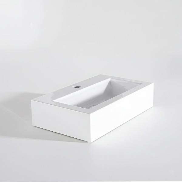 Vasque à poser en céramique rectangulaire, blanc brillant - Odon