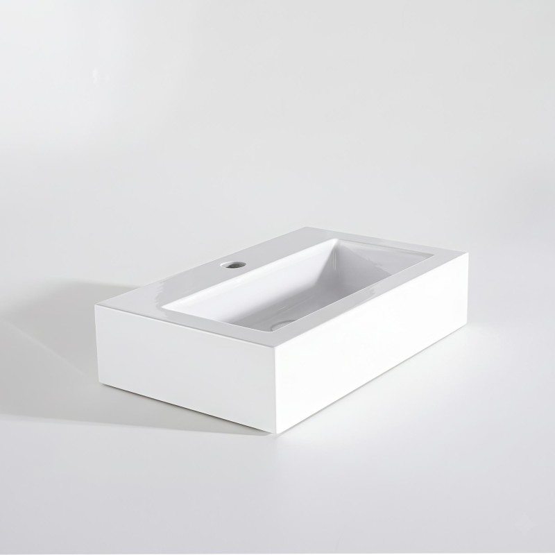 Vasque à poser en céramique rectangulaire, blanc brillant - Odon