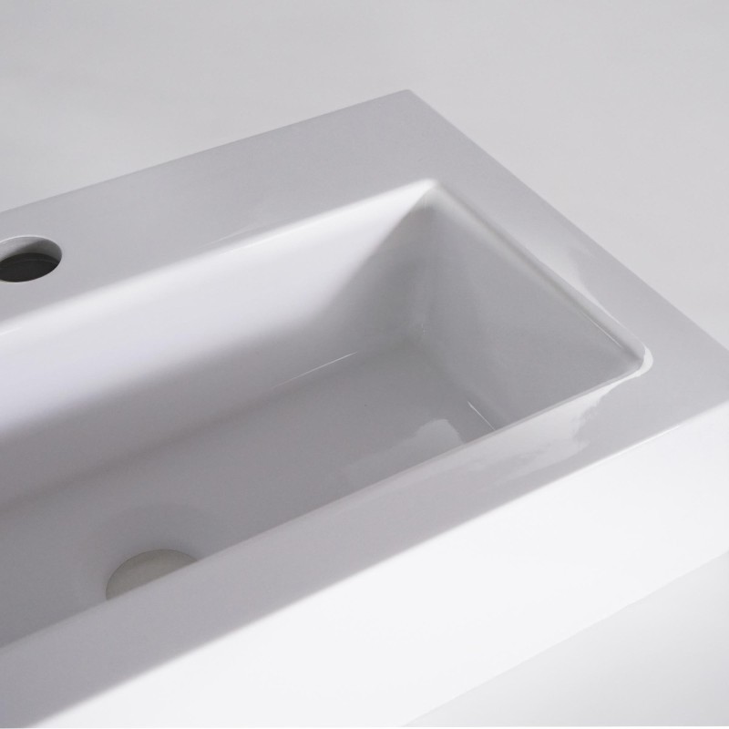 Vasque à poser en céramique rectangulaire, blanc brillant - Odon