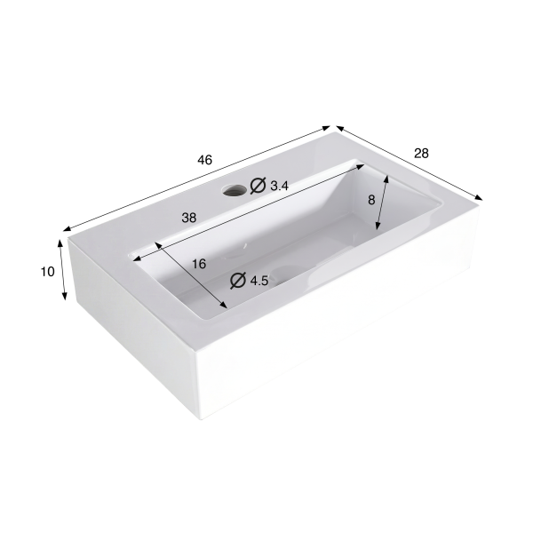 Vasque à poser en céramique rectangulaire, blanc brillant - Odon