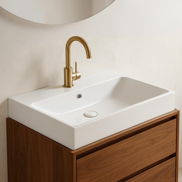 Vasque salle de bain en céramique, blanc brillant - Anna