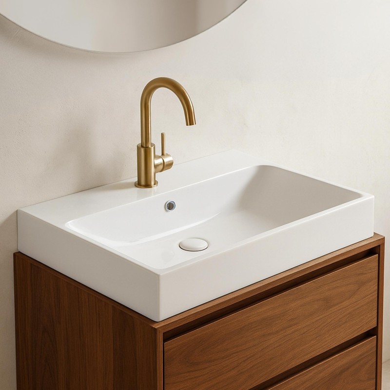 Vasque salle de bain en céramique, blanc brillant - Anna