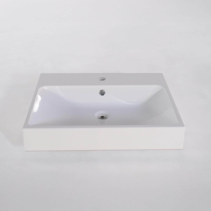 Vasque de salle de bain rectangulaire, blanc brillant, résine composite - Anna