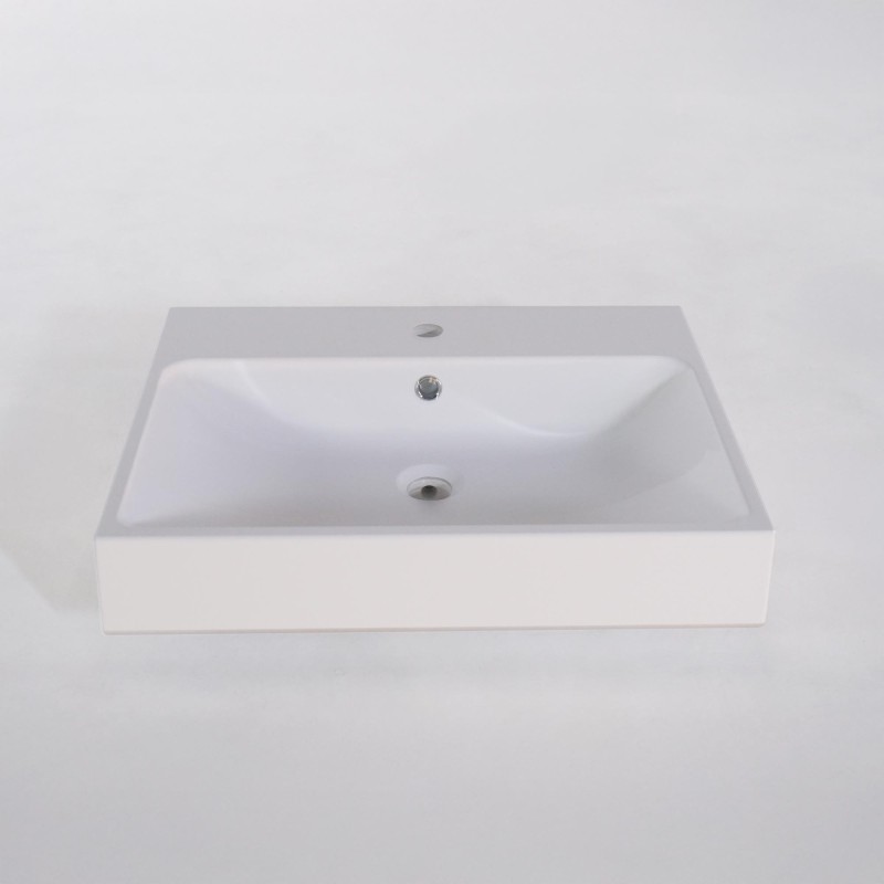 Vasque salle de bain rectangulaire à poser, blanc mat, résine composite - Anna