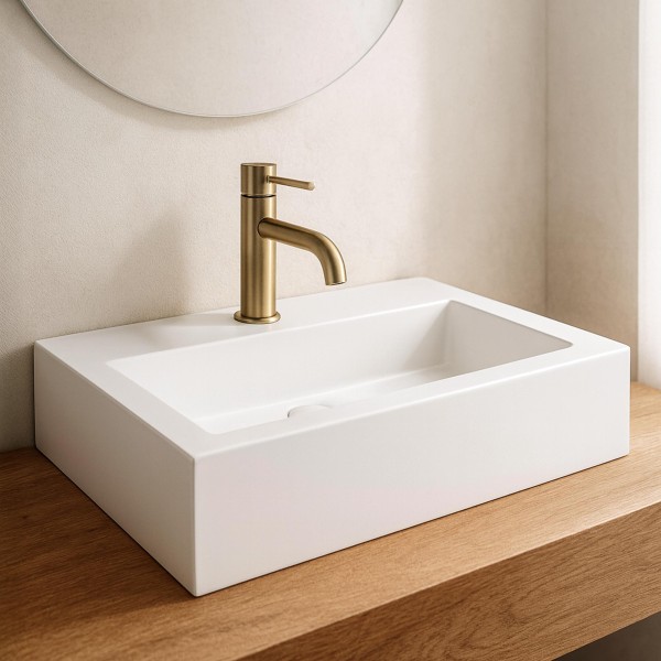 Vasque à poser en céramique rectangulaire, blanc mat - Odon
