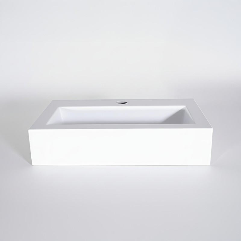 Vasque à poser en céramique rectangulaire, blanc mat - Odon