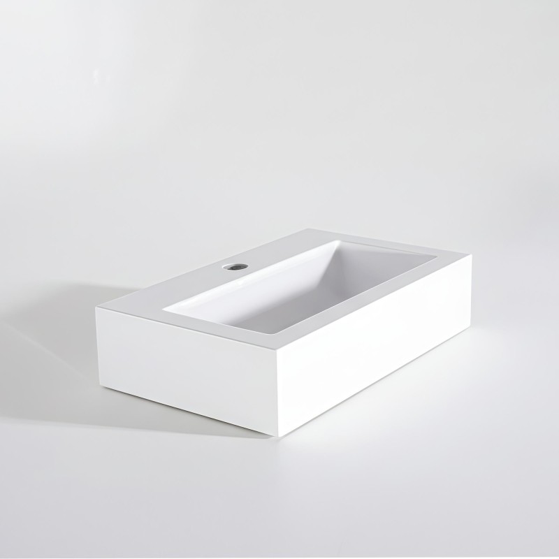Vasque de salle de bain à poser rectangulaire, blanc mat, résine composite - Odon