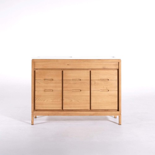 Meuble de salle de bain double vasque en bois massif, blanc mat - Ashwini