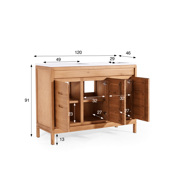 Meuble de salle de bain double vasque en bois massif, blanc mat - Ashwini