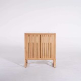 Meuble de salle de bain simple vasque en bois massif, blanc mat - Satya