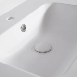 Meuble de salle de bain simple vasque en bois massif, blanc mat - Satya