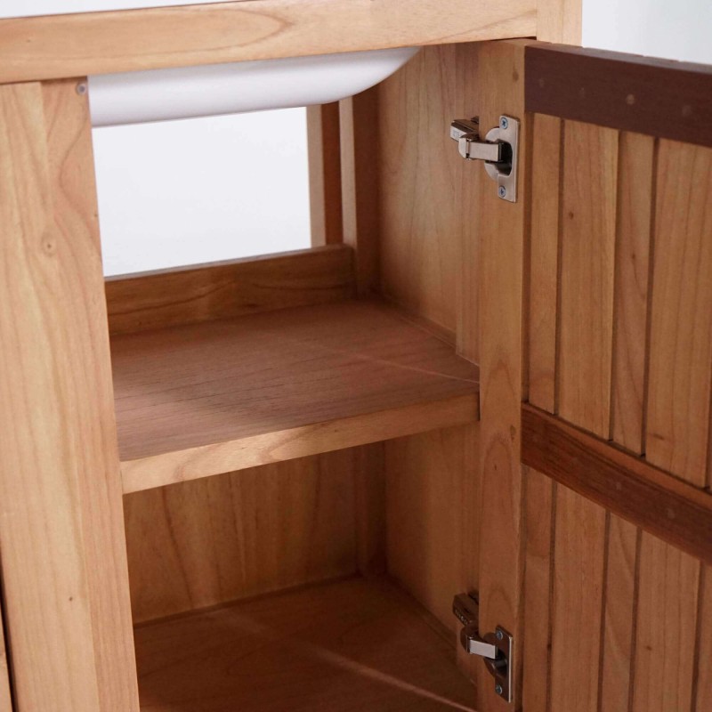 Meuble de salle de bain double vasque en bois massif, blanc mat - Satya