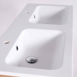 Meuble de salle de bain double vasque en bois massif, blanc mat - Satya