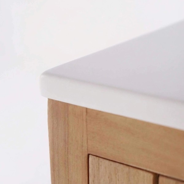 Meuble de salle de bain double vasque en bois massif, blanc mat - Satya