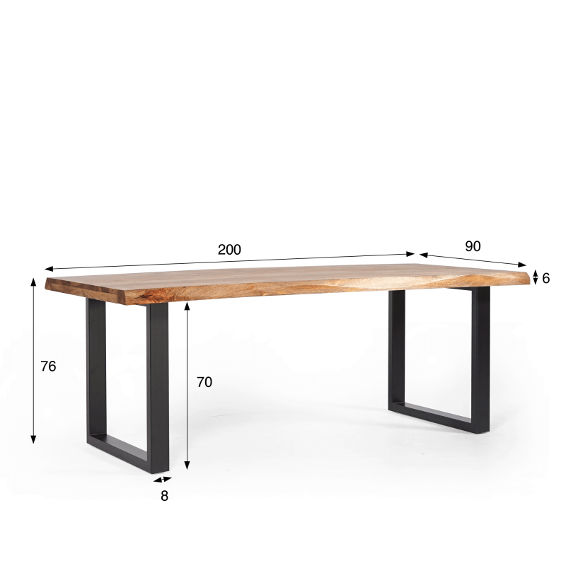 Table bois massif avec pieds métal 200cm - Rustik