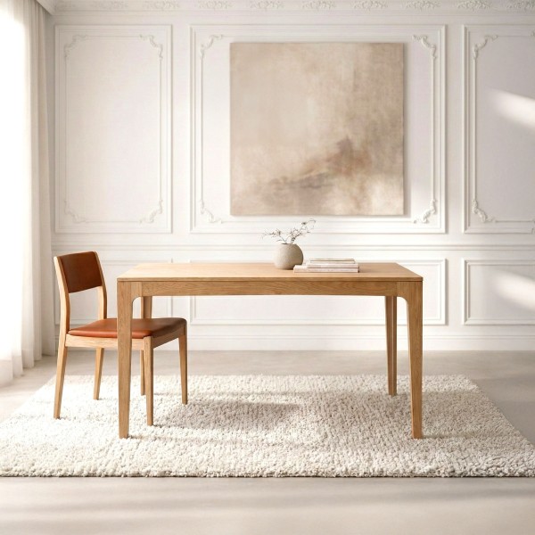 Table à manger rectangulaire en bois de chêne 140 x 80 cm avec allonge 50 cm