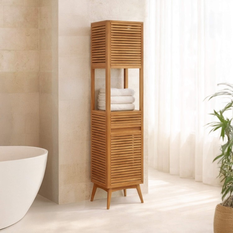 Colonne de salle de bain en bois de teck - Kama
