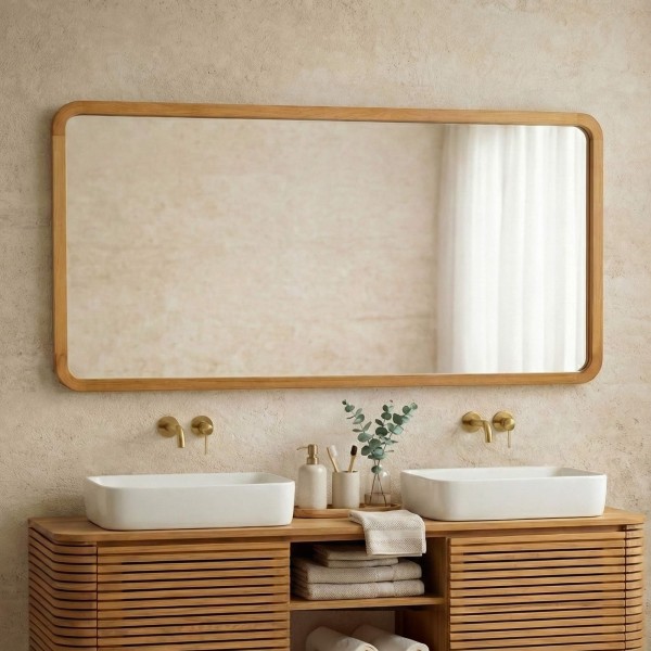 Grand miroir rectangulaire avec bords en teck - Kama