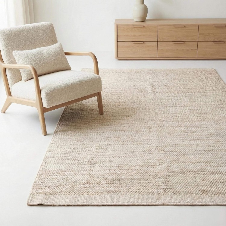Tapis en laine et coton 160x230 cm, beige - Elowen