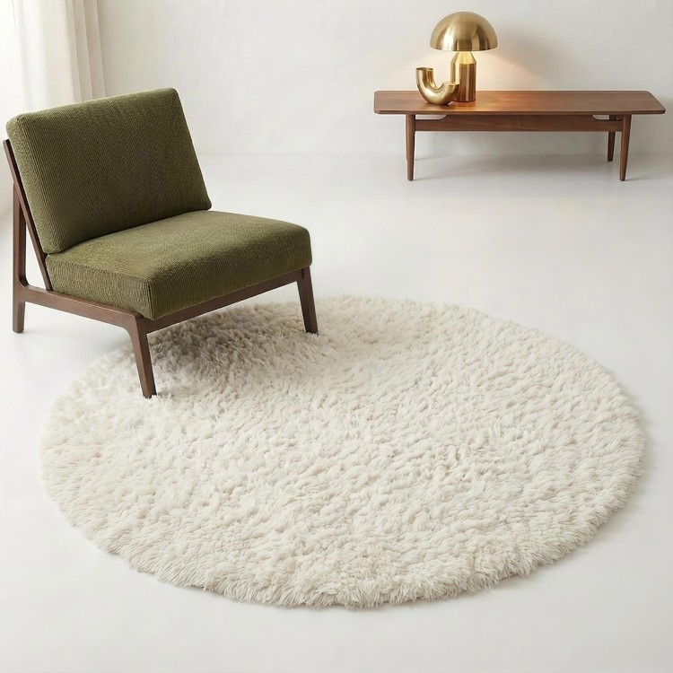 Tapis en laine 150x150 cm, blanc - Ruma