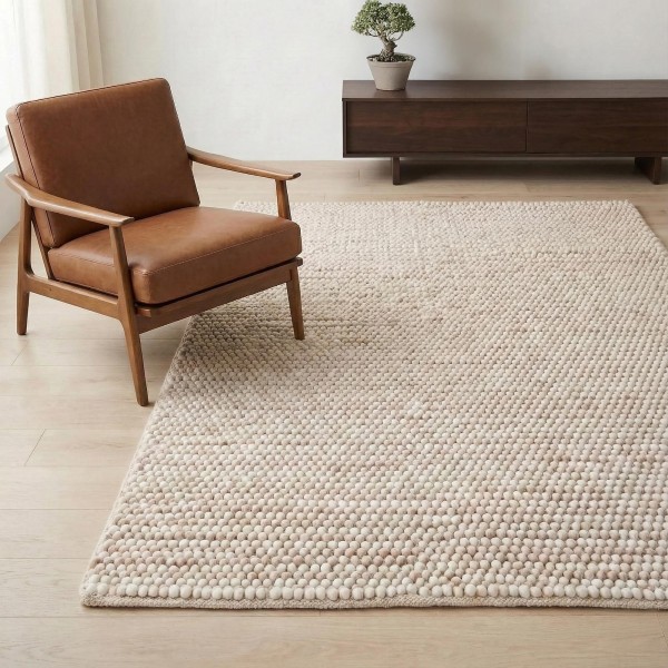 Tapis en laine et coton 140x200 cm, blanc beige - Tessa