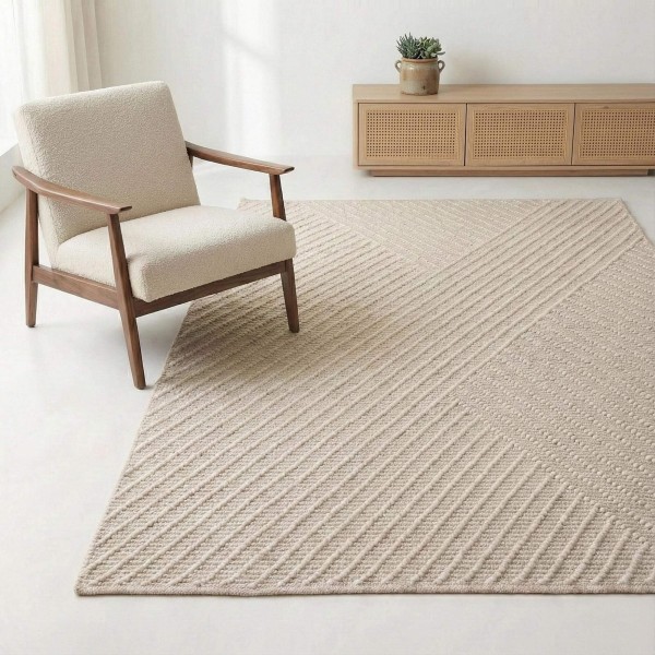 Tapis en laine 140x200 cm, blanc beige - Arvo