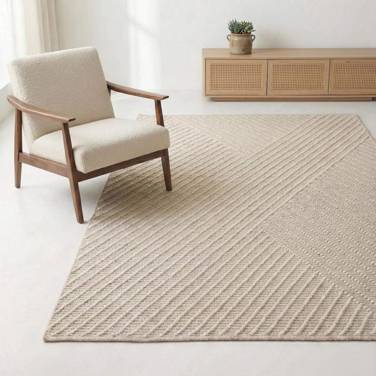 Tapis en laine 140x200 cm, blanc beige - Arvo